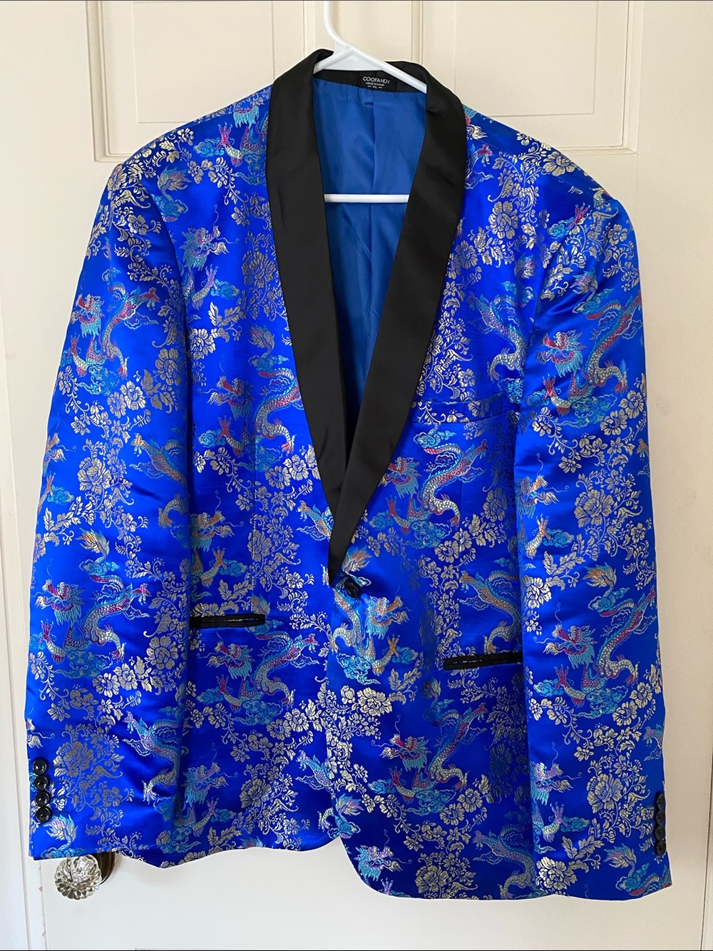 Men's Blue Dragon Brocade Shawl Collar Blazer - Unbranded